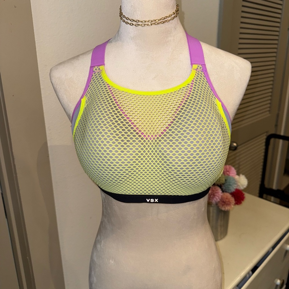 💜💛VSX Women's Mesh Sports Bra - Yellow and Purple 32D